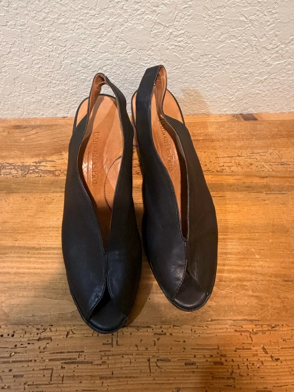 L’Amour Des Pieds Odetta Black Leather Wedge Heel